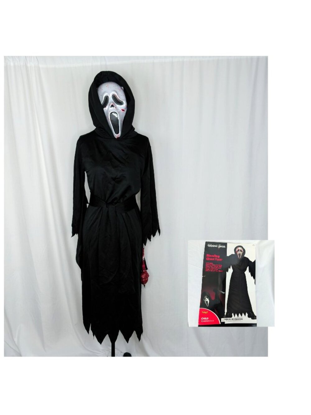 Ghost Face Costume Child Kids Medium 8 10 Black Mask Heart Blood